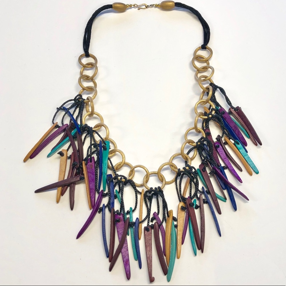 Colorful Native Wood/Cord Necklace Bright BoHo!
